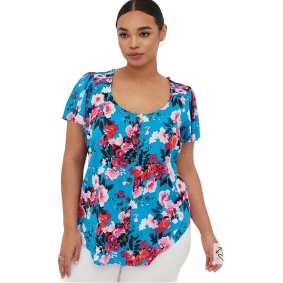 Torrid Rayon Slub Button-Front Flutter Sleeve Top 00 (m/l) - Picture 1 of 7